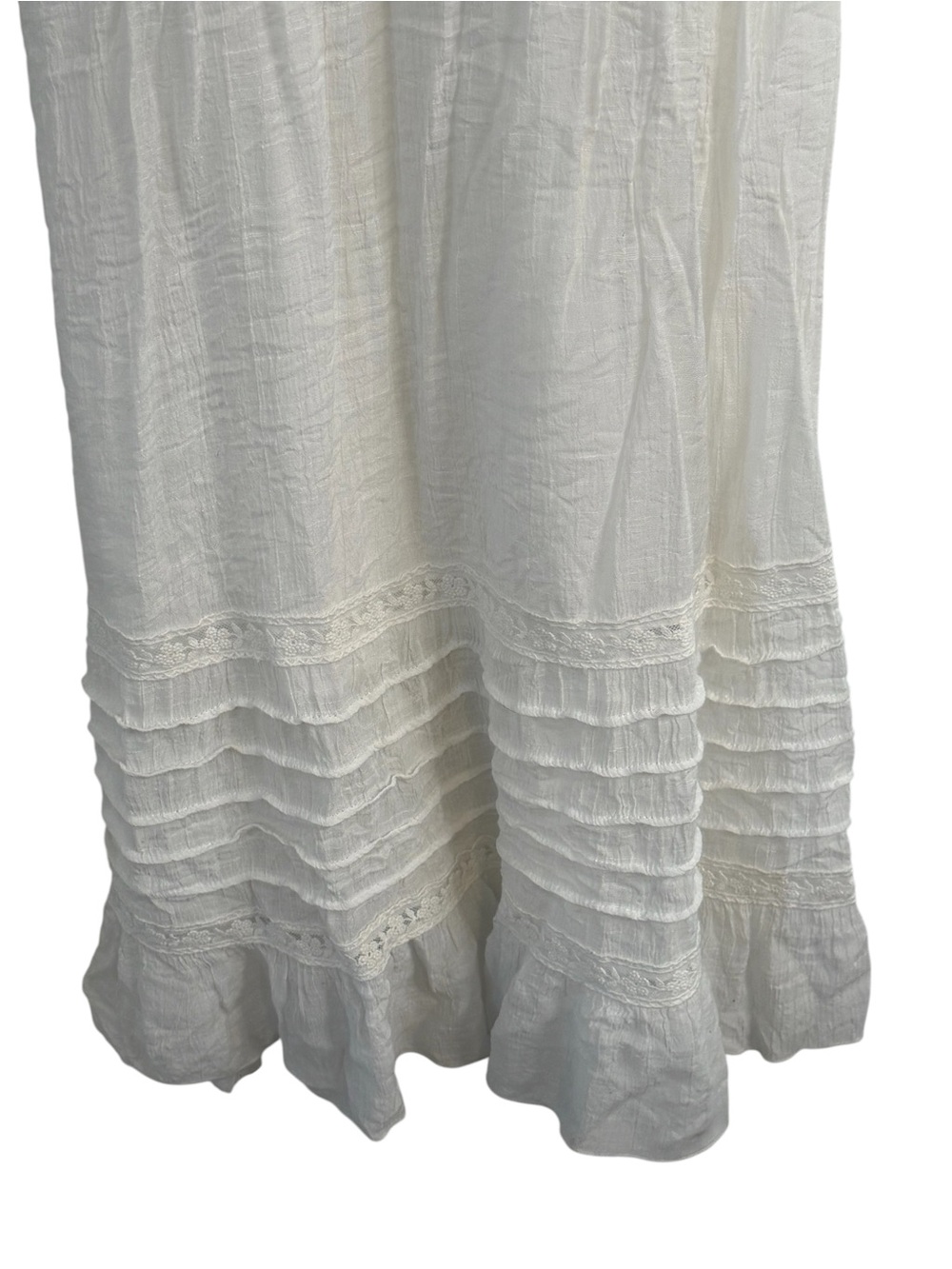 Blue Bird Ivory Cottagecore Maxi Dress Large Boho Lace Tie Back Prairie 54” Long - Picture 3 of 8